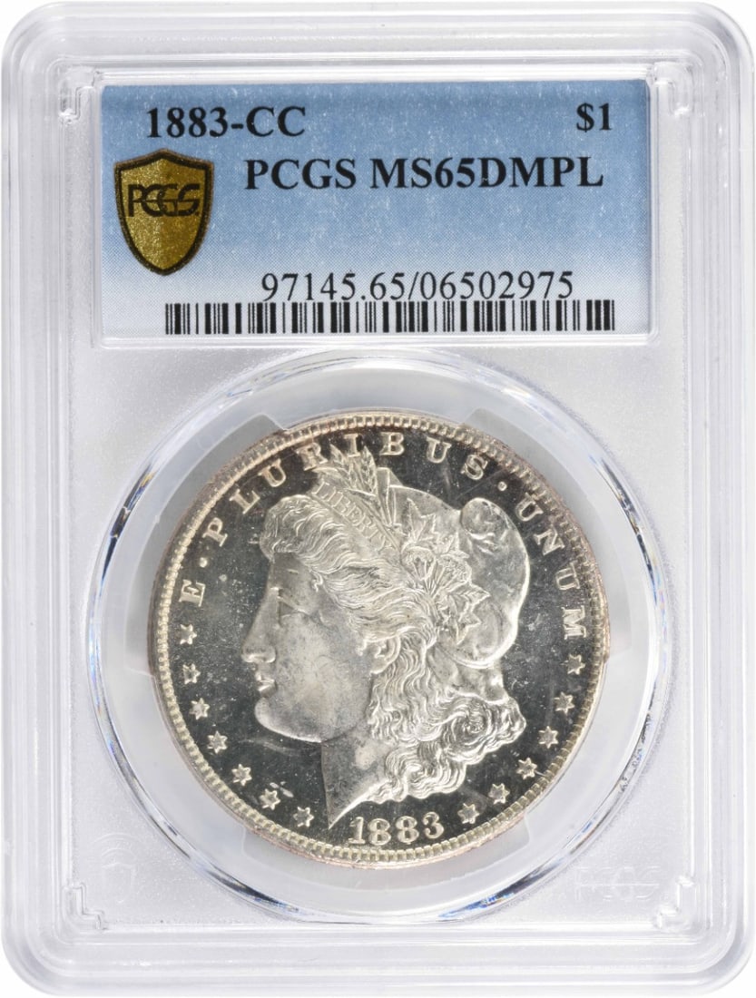1883-CC Morgan Silver Dollar MS65 DMPL PCGS Uncirculated Coin: 1883-CC Morgan Silver Dollar MS65 DMPL PCGS Uncirculated Coin This 1883-CC Morgan Silver Dollar is an exquisite piece for collectors, graded MS65 by PCGS, showcasing its exceptional quality. Struck in