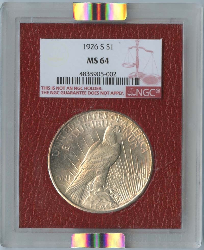1926-S Peace Dollar NGC MS64 Uncirculated San Francisco: 1926-S Peace Dollar NGC MS64 Uncirculated San Francisco This 1926-S Peace Dollar is a remarkable addition for any coin collector. Certified by NGC with a grade of MS64, this uncirculated coin exemplif
