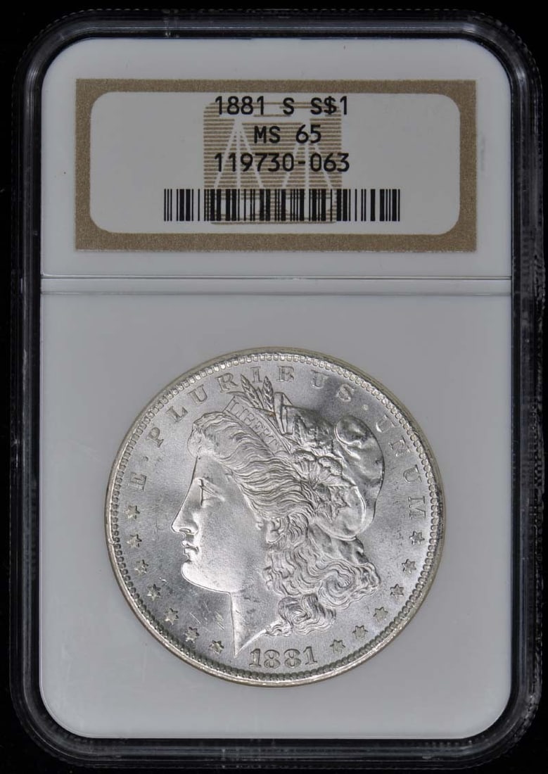 1881-S Morgan Dollar NGC MS65 Uncirculated San Francisco Coin: 1881-S Morgan Dollar NGC MS65 Uncirculated San Francisco Coin This stunning 1881-S Morgan Dollar is an exceptional piece for any coin collector. Graded MS65 by NGC, it showcases uncirculated condition