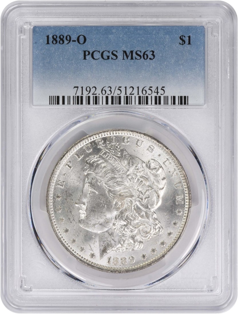 PCGS MS63 1889 O Morgan Dollar 90 Silver Uncirculated Coin: PCGS MS63 1889 O Morgan Dollar 90 Silver Uncirculated Coin This 1889-O Morgan Silver Dollar is graded MS63 by PCGS, indicating a high-quality, uncirculated condition. Struck at the New Orleans Mint, t