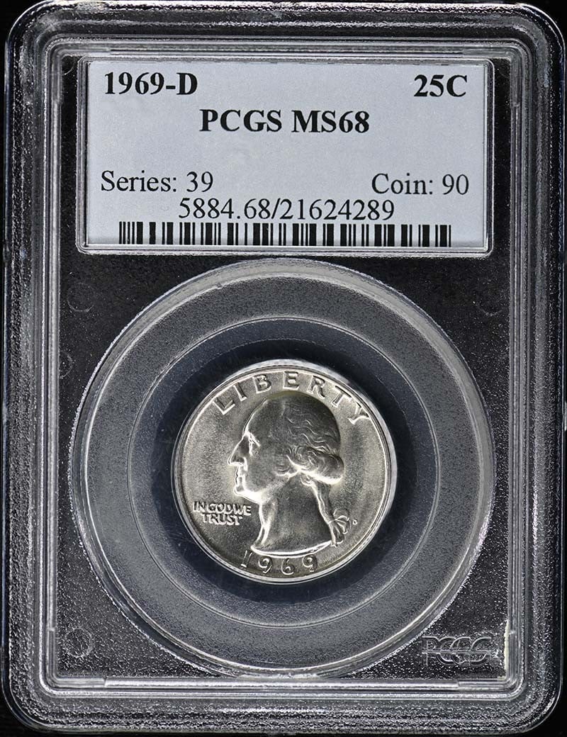 1969-D Washington Quarter PCGS MS68 Uncirculated Coin (1 of 2)