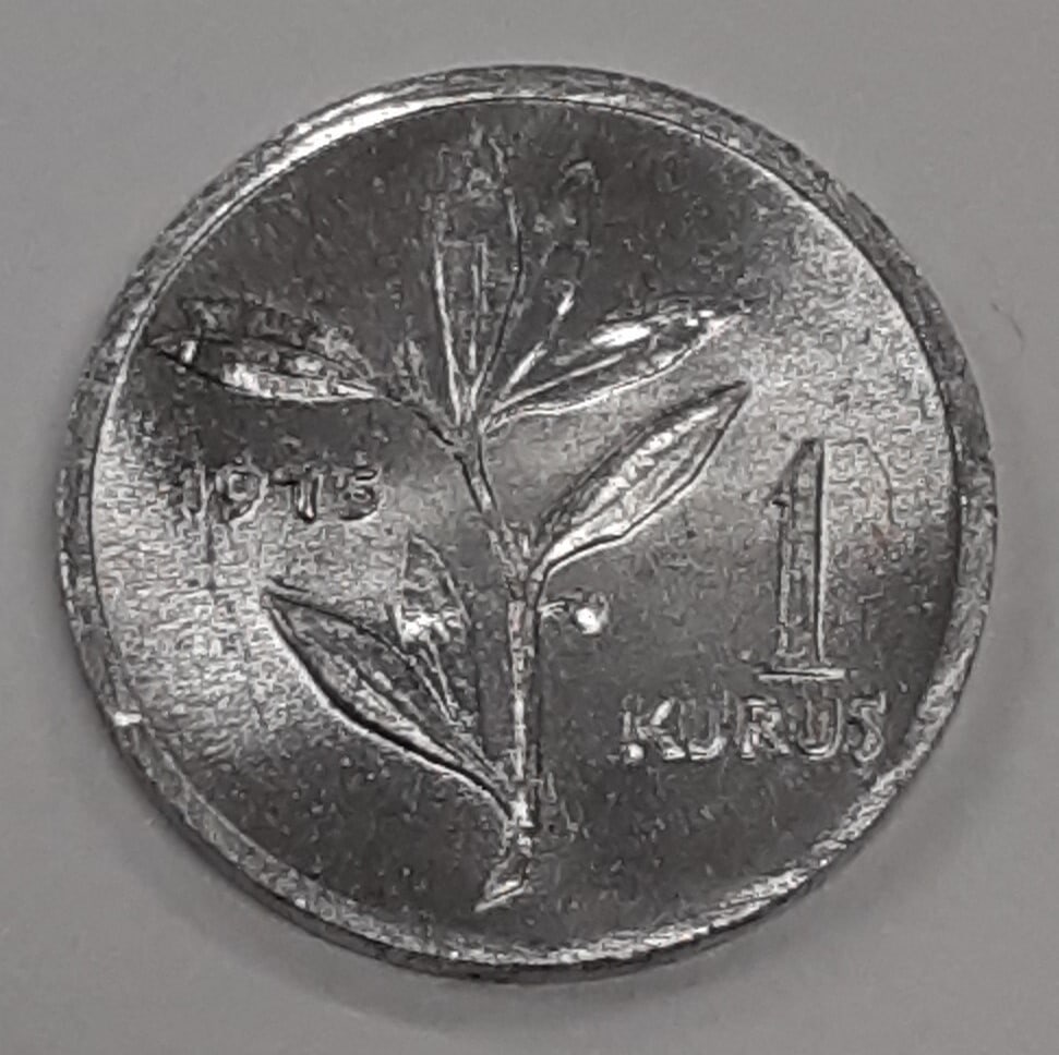 Roll of 50 Uncirculated 1975 Turkey 1 Kurus Aluminum KM895b Coins: Roll of 50 Uncirculated 1975 Turkey 1 Kurus Aluminum KM895b Coins This is a roll of 50 un-used 1975 Turkey 1 Kurus coins, each composed of aluminum. These coins are ungraded and uncertified, and remai