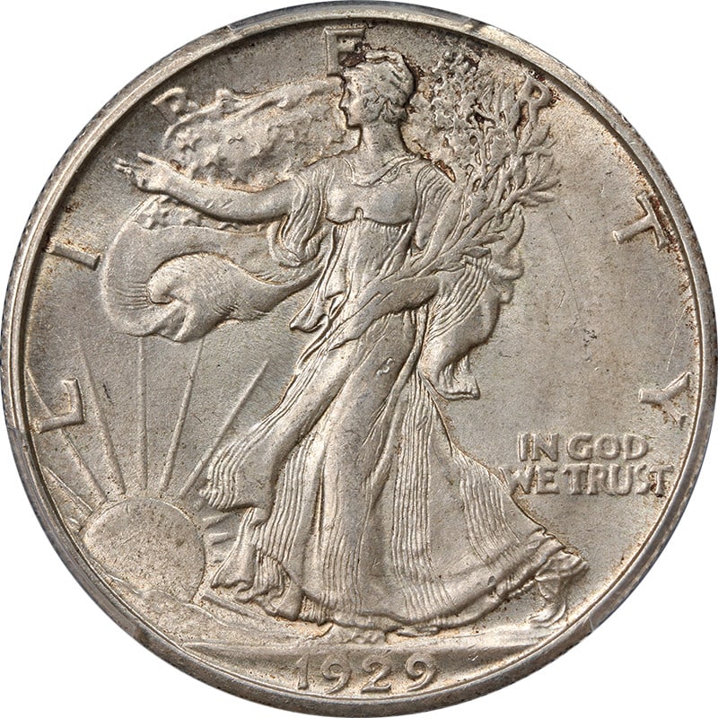 1929-D Walking Liberty Half PCGS MS62 Uncirculated Silver Coin: 1929-D Walking Liberty Half PCGS MS62 Uncirculated Silver Coin This stunning 1929-D Walking Liberty Half Dollar, certified by PCGS with a grade of MS62, offers exceptional eye appeal. The coin feature