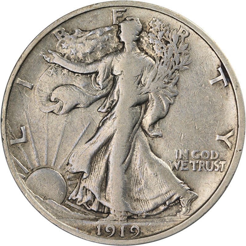 1919-S Walking Liberty Half Dollar F Details Circulated Silver Coin: 1919-S Walking Liberty Half Dollar F Details Circulated Silver Coin This 1919-S Walking Liberty Half Dollar showcases decent eye appeal and a nice strike, making it a notable addition to any collectio