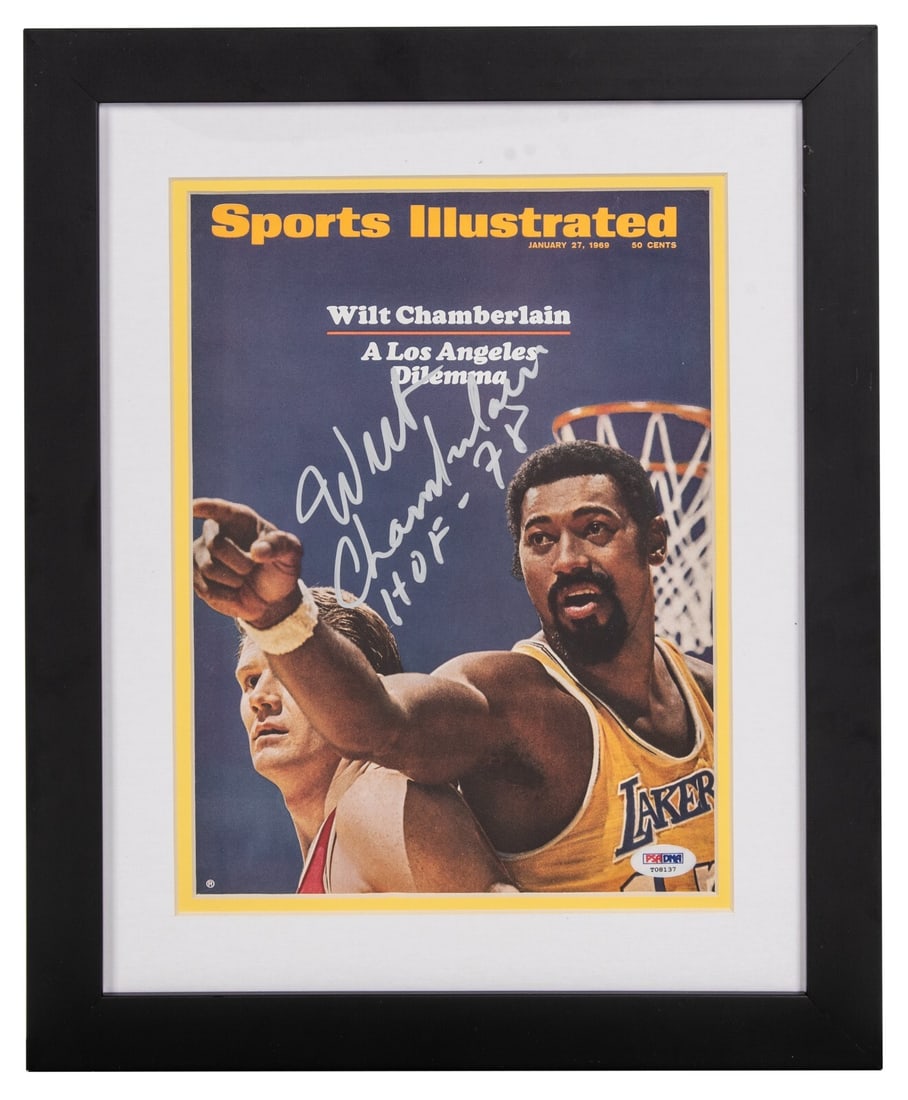Wilt Chamberlain Signed Sports Illustrated Photo HOF 1978 PSA DNA GEM MINT: Wilt Chamberlain Signed Sports Illustrated Photo HOF 1978 PSA DNA GEM MINT This exquisite piece features the iconic Sports Illustrated cover from January 27th, 1969, showcasing Hall of Famer Wilt Cham