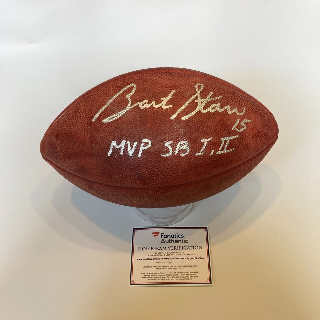 Bart Starr Signed Inscribed NFL Football MVP SB I II Fanatics Authentic: Bart Starr Signed Inscribed NFL Football MVP SB I II Fanatics Authentic This is a pre-owned Wilson NFL Game Football signed and inscribed by Hall of Fame quarterback Bart Starr, who is known for his r