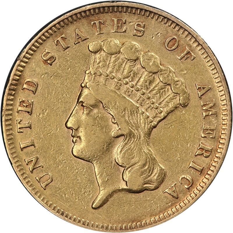 1868 Indian Princess Gold $3 XF AU Eye Appeal Coin (1 of 2)