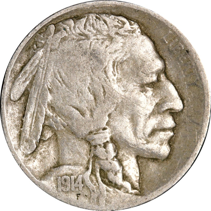 1914 Denver Mint Buffalo Nickel US Five Cent Coin (1 of 2)