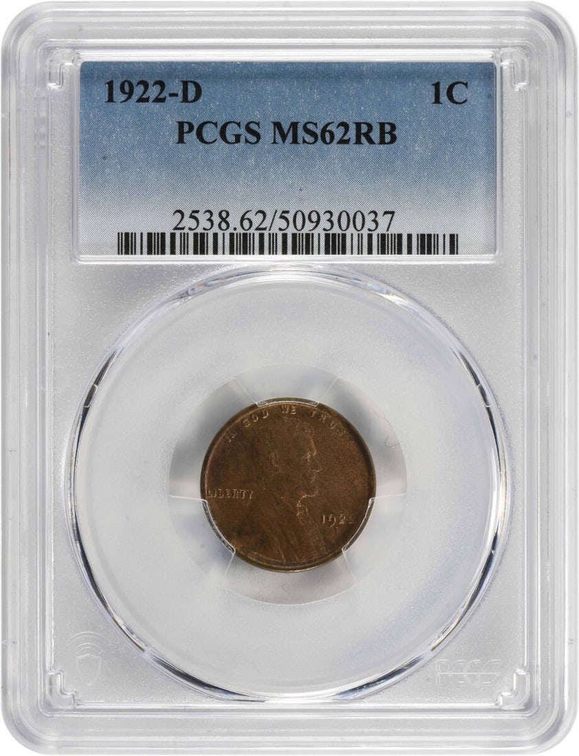 1922-D Lincoln Wheat Cent MS62RB Certified PCGS Copper Coin (1 of 2)