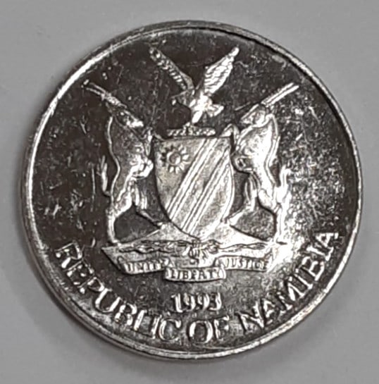 Roll of 50 Uncirculated 1993 Namibia 5 Cent Coins KM1 Nickel Plated Steel: Roll of 50 Uncirculated 1993 Namibia 5 Cent Coins KM1 Nickel Plated Steel This is a roll containing 50 uncirculated 1993 Namibia 5 Cents coins, each composed of nickel plated steel. The coins are iden