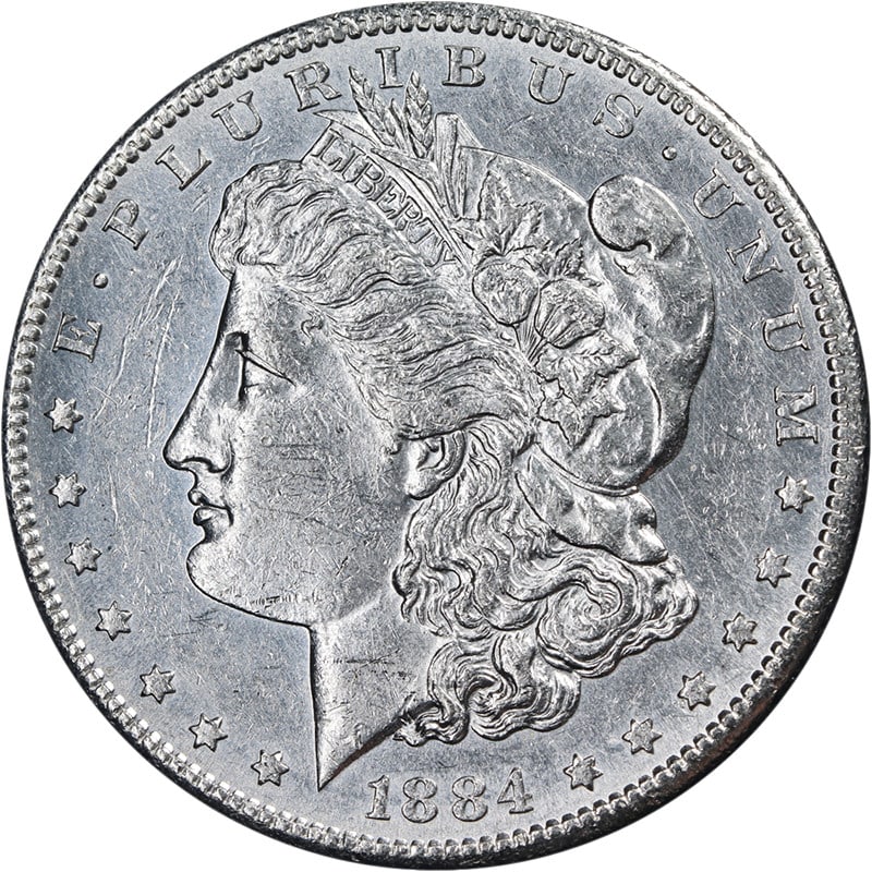 1884 San Francisco Morgan Dollar Silver Coin AU BU Grade: 1884 San Francisco Morgan Dollar Silver Coin AU BU Grade This 1884-S Morgan Silver Dollar features attractive eye appeal, bright white color, and nice luster. The coin is graded as Nice AU/BU and disp