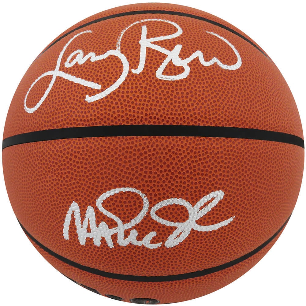 Larry Bird Magic Johnson Dual Signed NBA Basketball with COA: Larry Bird Magic Johnson Dual Signed NBA Basketball with COA Larry Bird Magic Johnson Dual Signed NBA Basketball with COA This original Wilson Indoor/Outdoor NBA basketball features the dual signature