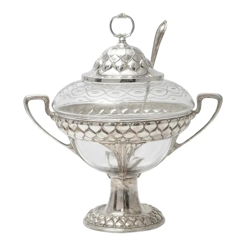 WMF Art Nouveau Silver Plate Crystal Punch Bowl with Ladle (1 of 10)