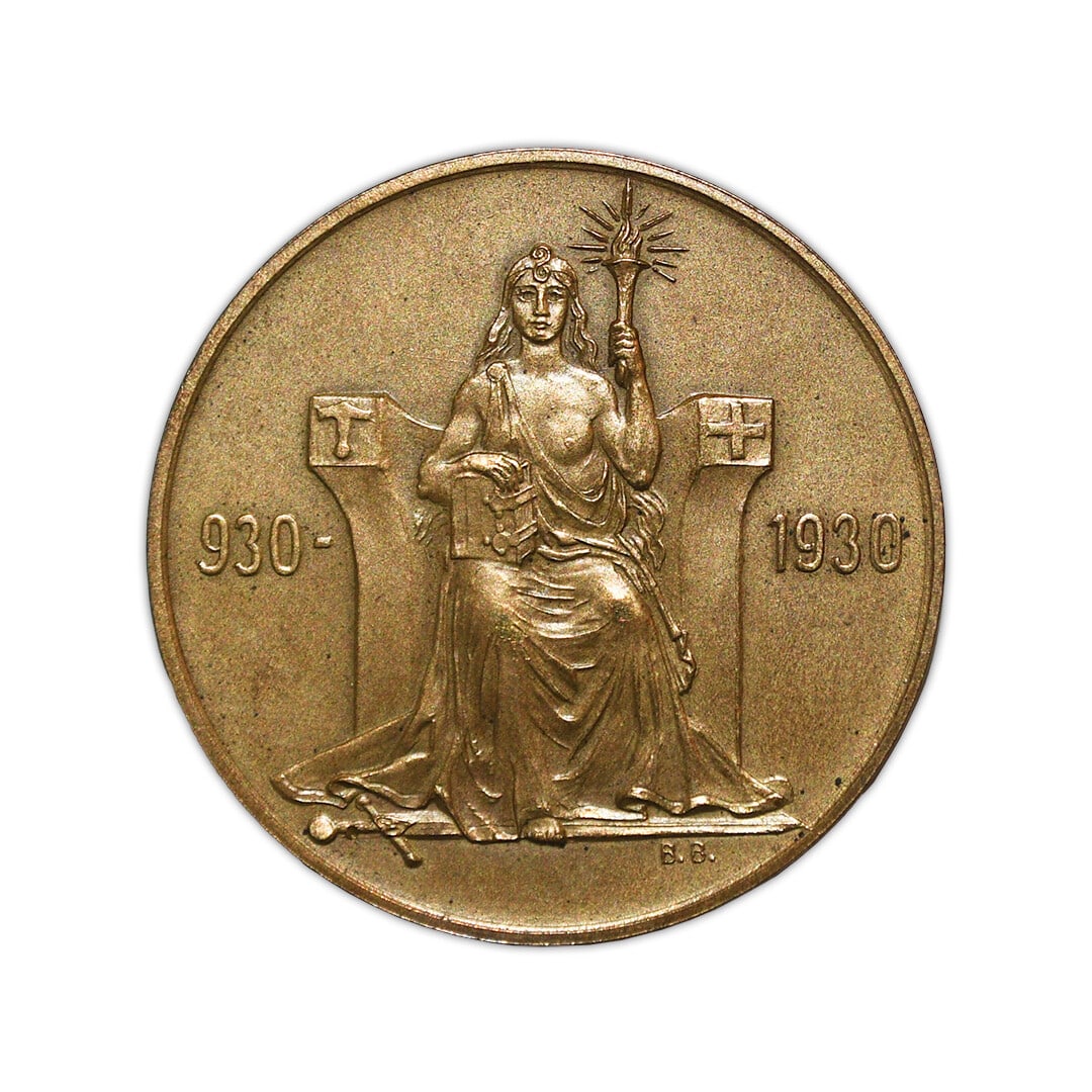 1930 Iceland 2 Kronur Bronze Medal 1000 Years Althing Rare Coin: 1930 Iceland 2 Kronur Bronze Medal 1000 Years Althing Rare Coin Discover the 1930 Iceland 2 Kronur, a rare bronze medallion commemorating 1000 years of the Althing. This historic coin reflects an impo