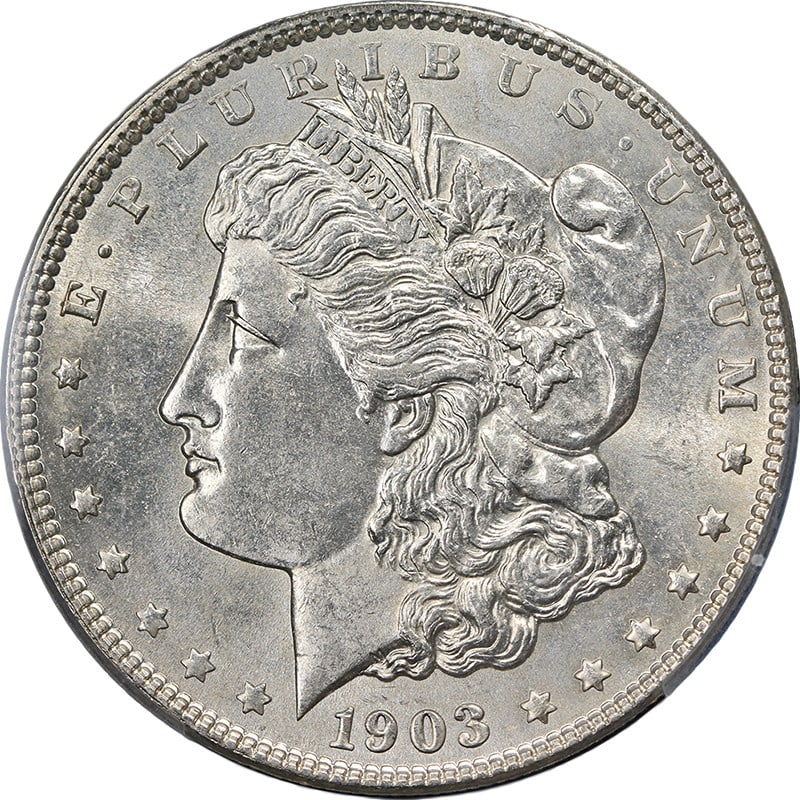 PCGS MS63 1903 Philadelphia Morgan Silver Dollar with Attractive Luster: PCGS MS63 1903 Philadelphia Morgan Silver Dollar with Attractive Luster This 1903-P Morgan Silver Dollar is certified by PCGS with a grade of MS63. The coin features nice luster, strong eye appeal, an