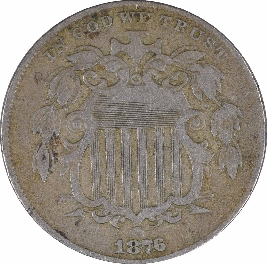 1876 Shield Nickel VF Uncertified James Barton Longacre 5C Coin: 1876 Shield Nickel VF Uncertified James Barton Longacre 5C Coin This 1876 Shield Nickel is a captivating piece of numismatic history, featuring a design by renowned engraver James Barton Longacre. The