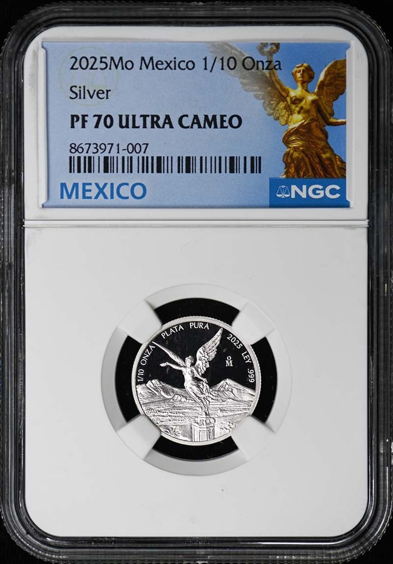 2025 Mexico 1/10 Onza Libertad Silver Coin NGC PF70 Ultra Cameo 1500 Minted: 2025 Mexico 1/10 Onza Libertad Silver Coin NGC PF70 Ultra Cameo 1500 Minted This is a 2025 Mo Mexico 1/10 Onza Libertad silver coin graded PF70 Ultra Cameo by NGC. With a low mintage of only 1,500 pie