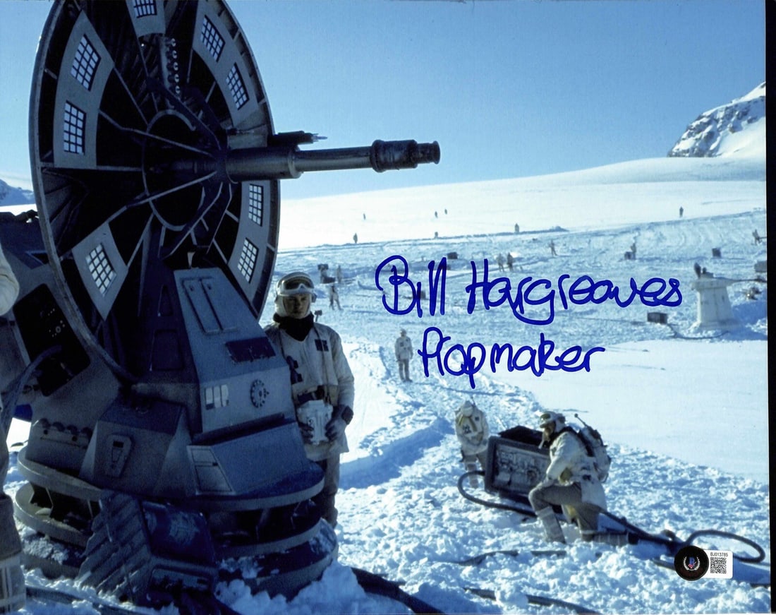 Bill Hargreaves Signed 11x14 Star Wars Photograph Beckett Certified: Bill Hargreaves Signed 11x14 Star Wars Photograph Beckett Certified This is a signed 11x14 color photograph of the Hoth Dish Turret from Star Wars: The Empire Strikes Back, autographed by Bill Hargrea