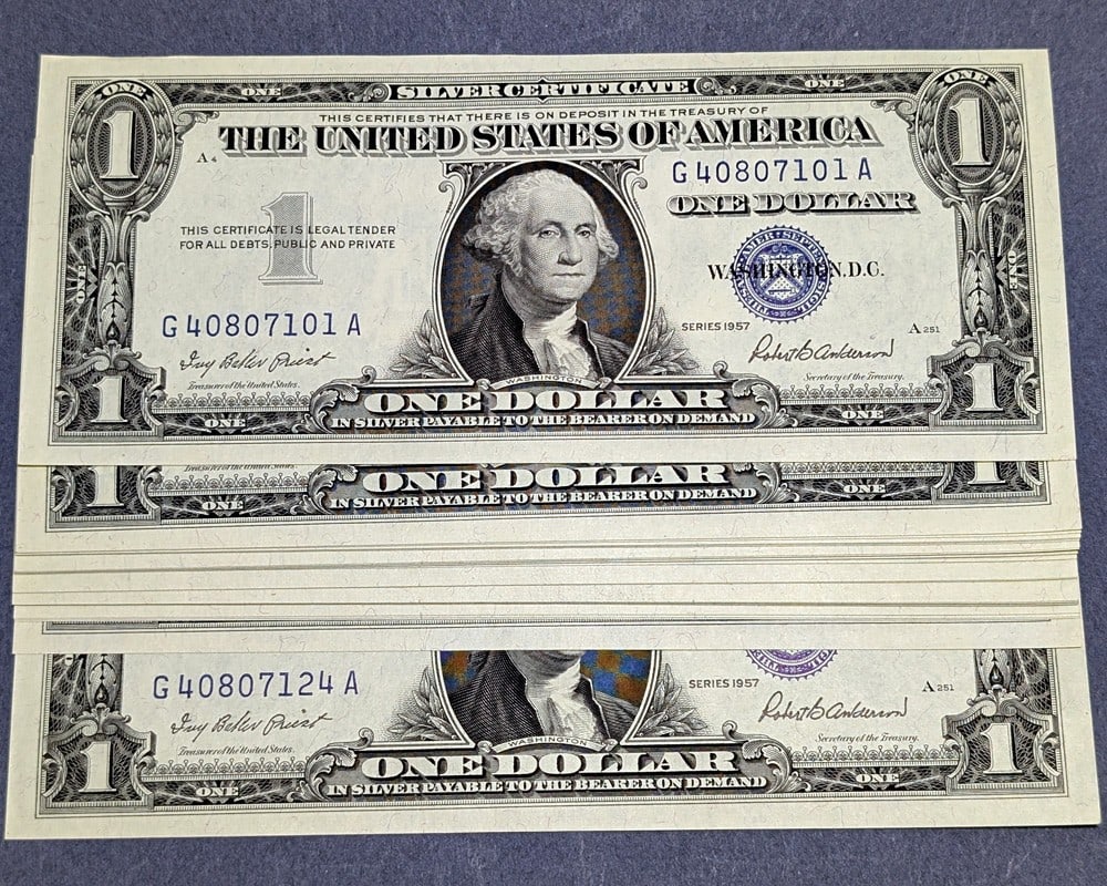 1957 $1 Silver Certificate Gem CU 24pc Consecutive G-A Block (1 of 2)