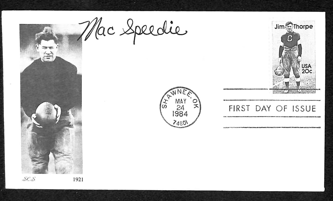 Mac Speedie Signed FDC Cleveland Browns PSA/DNA Authenticated: Mac Speedie Signed FDC Cleveland Browns PSA/DNA Authenticated This collectible item features a signed First Day Cover (FDC) commemorating the Cleveland Browns and the legendary player Mac Speedie. The
