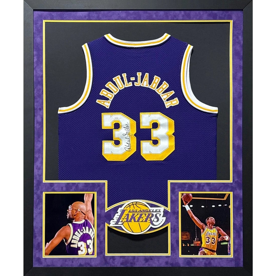 Kareem Abdul-Jabbar Signed Framed Jersey JSA Authenticated Lakers: Kareem Abdul-Jabbar Signed Framed Jersey JSA Authenticated Lakers This is a striking framed jersey of Kareem Abdul-Jabbar, featuring his signature and authenticated by JSA, a leader in sports memorabi