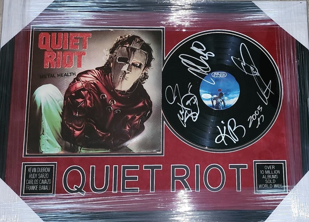 Quiet Riot Signed Mental Health Record JSA Authenticated Framed 30x22: Quiet Riot Signed Mental Health Record JSA Authenticated Framed 30x22 This is an original signed copy of the "Mental Health" record by the iconic heavy metal band, Quiet Riot. The record features auto