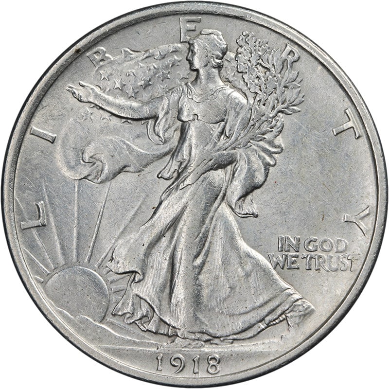 1918-P Walking Liberty Half AU 90% Silver Nice Luster Strong Strike: 1918-P Walking Liberty Half AU 90% Silver Nice Luster Strong Strike This 1918-P Walking Liberty Half showcases beautiful eye appeal with a nice luster and a well-defined strike. Graded as AU, it has b