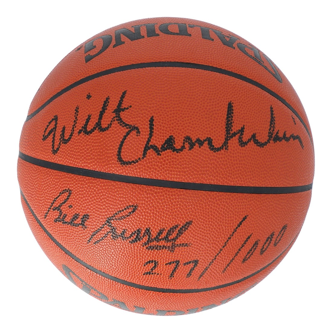 Signed Wilt Chamberlain Bill Russell NBA Basketball Limited Edition #277/1000 JSA COA: Signed Wilt Chamberlain Bill Russell NBA Basketball Limited Edition #277/1000 JSA COA Celebrate the legacy of basketball's greatest rivalry with this Official NBA Game Basketball signed by legends Wil