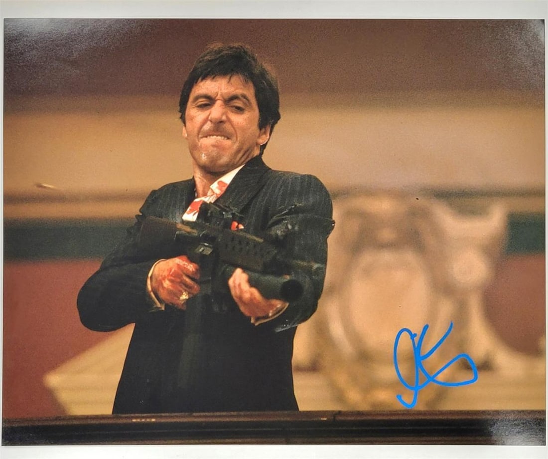 Al Pacino Signed Scarface 11x14 Photo JSA Authenticated: Al Pacino Signed Scarface 11x14 Photo JSA Authenticated This striking 8x10 photograph features Al Pacino, famously known for his role in Scarface, and comes with a genuine autograph. The piece has bee