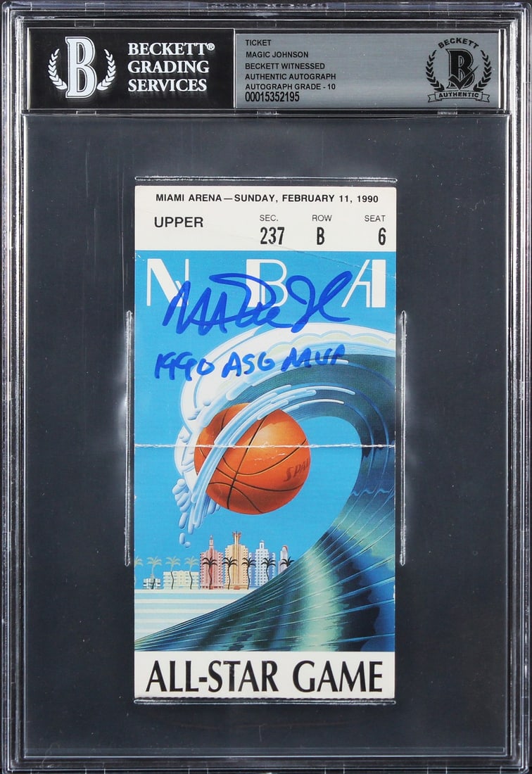 Magic Johnson Signed 1990 All Star Game Ticket Gem Mint 10 BAS: Magic Johnson Signed 1990 All Star Game Ticket Gem Mint 10 BAS This is an original 1990 All Star Game ticket stub personally signed by Magic Johnson, inscribed with "1990 ASG MVP." The ticket has been