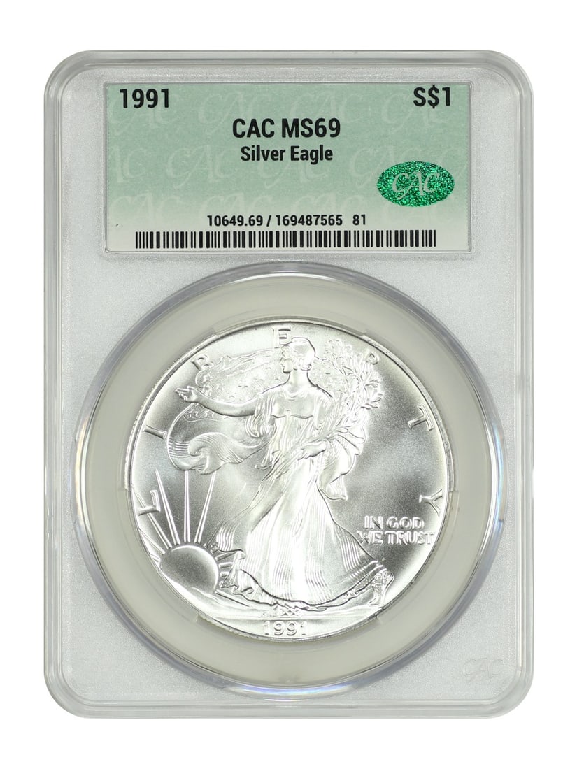 1991 CACG MS69 One Dollar Silver Eagle Coin Uncirculated (1 of 4)