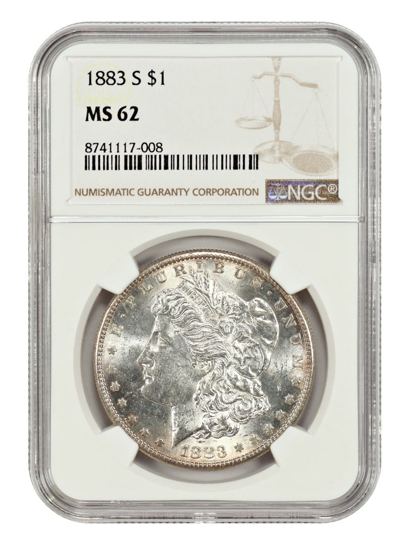 NGC MS62 1883-S San Francisco Morgan Silver Dollar Semi-Key Date: NGC MS62 1883-S San Francisco Morgan Silver Dollar Semi-Key Date This 1883-S Morgan Dollar is graded MS62 by NGC and originates from the San Francisco Mint. Recognized as a semi-key date in the Morgan