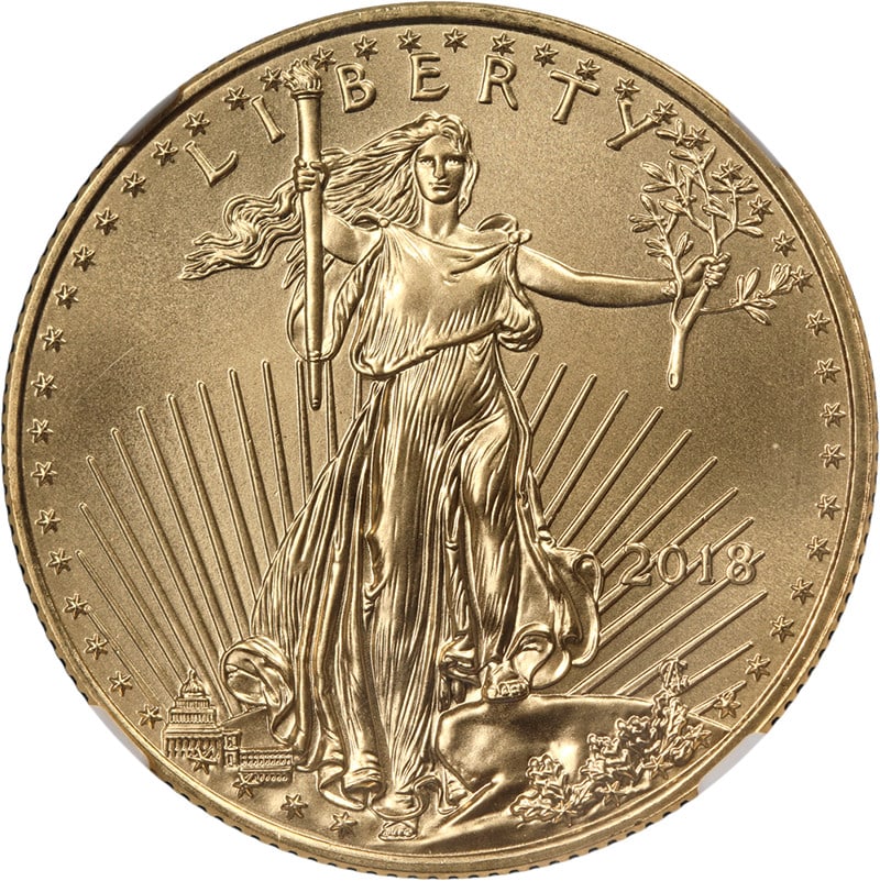 NGC MS70 2018 $25 Gold Eagle Coin Signed by Mike Castle: NGC MS70 2018 $25 Gold Eagle Coin Signed by Mike Castle This 2018 Gold American Eagle $25 coin is certified by NGC with a perfect MS70 grade and features the Mike Castle Signature. Struck from 0.9167