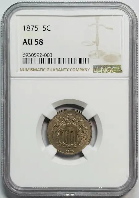 1875 Nickel Shield Coin NGC AU-58 Certified (1 of 2)