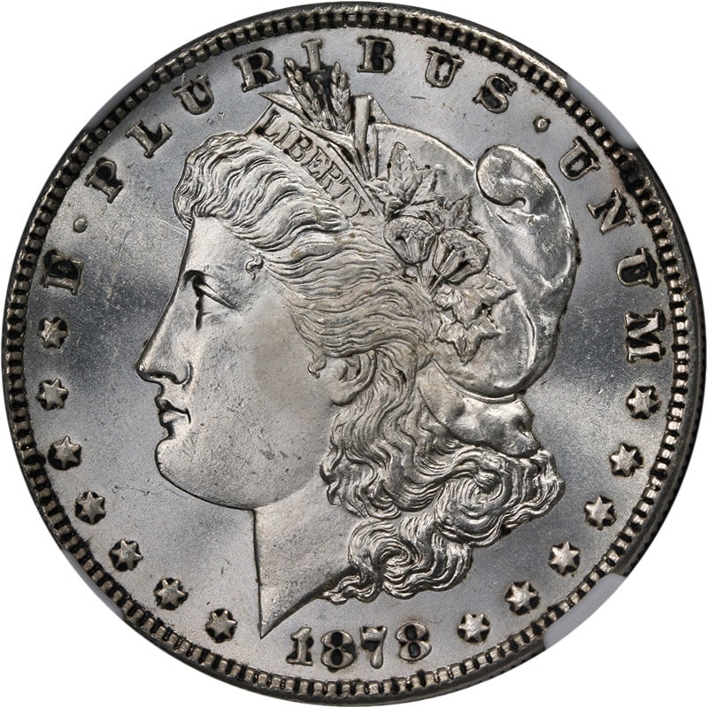 1878-S Morgan Silver Dollar NGC MS64 Great Luster Strong Strike: 1878-S Morgan Silver Dollar NGC MS64 Great Luster Strong Strike This 1878-S Morgan Silver Dollar, certified by NGC with a grade of MS64, showcases exceptional eye appeal with brilliant luster and a st