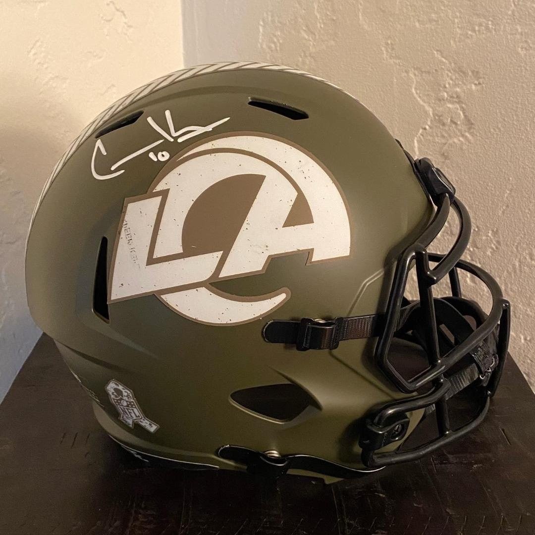 Cooper Kupp Signed Authentic Salute to Service Helmet Fanatics: Cooper Kupp Signed Authentic Salute to Service Helmet Fanatics This is an authentic full-size football helmet signed by Cooper Kupp, featuring the Salute to Service design. The helmet is officially au