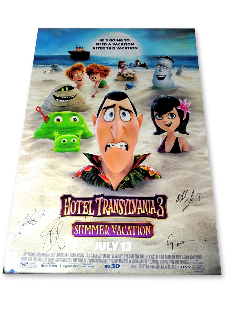 Hotel Transylvania 3 Autographed 27x40 Poster Beckett Authenticated: Hotel Transylvania 3 Autographed 27x40 Poster Beckett Authenticated Celebrate the magic of animation with this original, autographed poster from Hotel Transylvania 3. Measuring 27x40 inches, this vibr