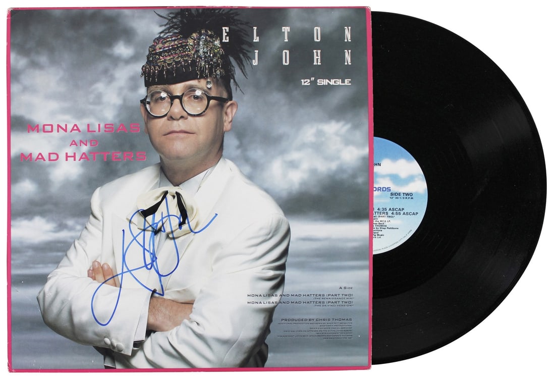Elton John Signed Mona Lisas And Mad Hatters Album Cover Vinyl Beckett COA (1 of 7)