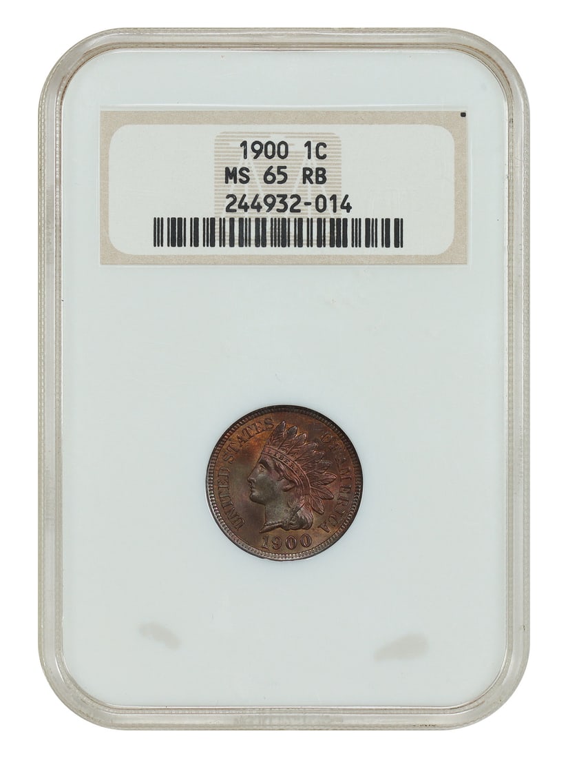 NGC MS65RB Indian Head Cent 1900 Philadelphia One Cent Coin: NGC MS65RB Indian Head Cent 1900 Philadelphia One Cent Coin This 1900 Indian Head Cent is certified by NGC with a grade of MS65RB, indicating it is uncirculated with a red-brown designation. Minted in