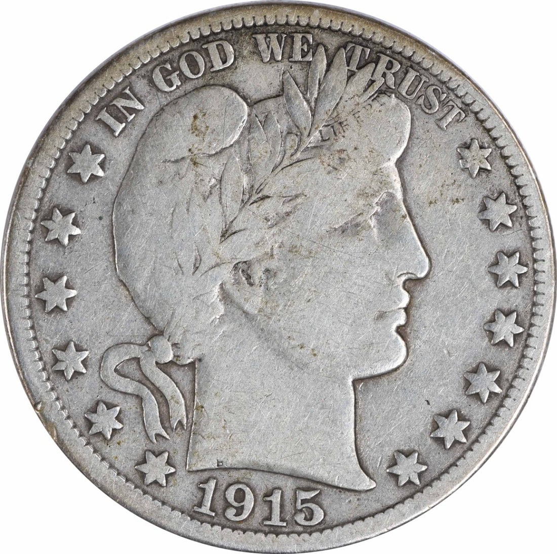 1915 Philadelphia Barber Half Dollar Fine Grade Uncertified Silver Coin: 1915 Philadelphia Barber Half Dollar Fine Grade Uncertified Silver Coin This 1915 Barber Silver Half Dollar was minted in Philadelphia and features the design by Charles E. Barber. The coin is circula