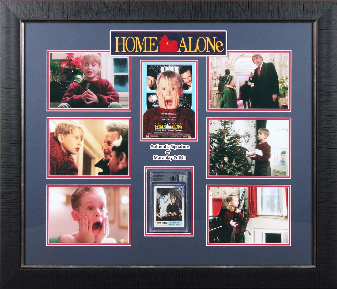 Macaulay Culkin Autographed Home Alone 2 Topps Card Gem Mint 10 Beckett: Macaulay Culkin Autographed Home Alone 2 Topps Card Gem Mint 10 Beckett This stunning, professionally framed piece features a signed 1992 Topps Home Alone 2 #60 card, personally autographed by Macaula