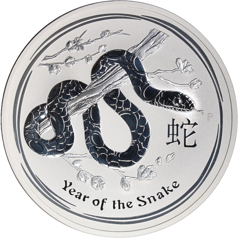 10 oz Silver Coin 2013 Year of the Snake Lunar Series II Australia BU: 10 oz Silver Coin 2013 Year of the Snake Lunar Series II Australia BU This 2013 Australia 10 Ounce Silver coin from the Lunar Series II celebrates the Year of the Snake. Struck in 0.999 fine silver, t