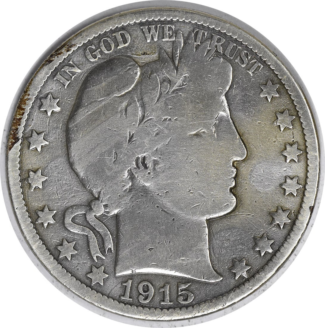 1915 Barber Half Dollar 90 Percent Silver VG Grade Uncertified Coin: 1915 Barber Half Dollar 90 Percent Silver VG Grade Uncertified Coin This 1915 Barber Silver Half Dollar is a circulated coin from the United States, designed by Charles E. Barber and minted in Philade