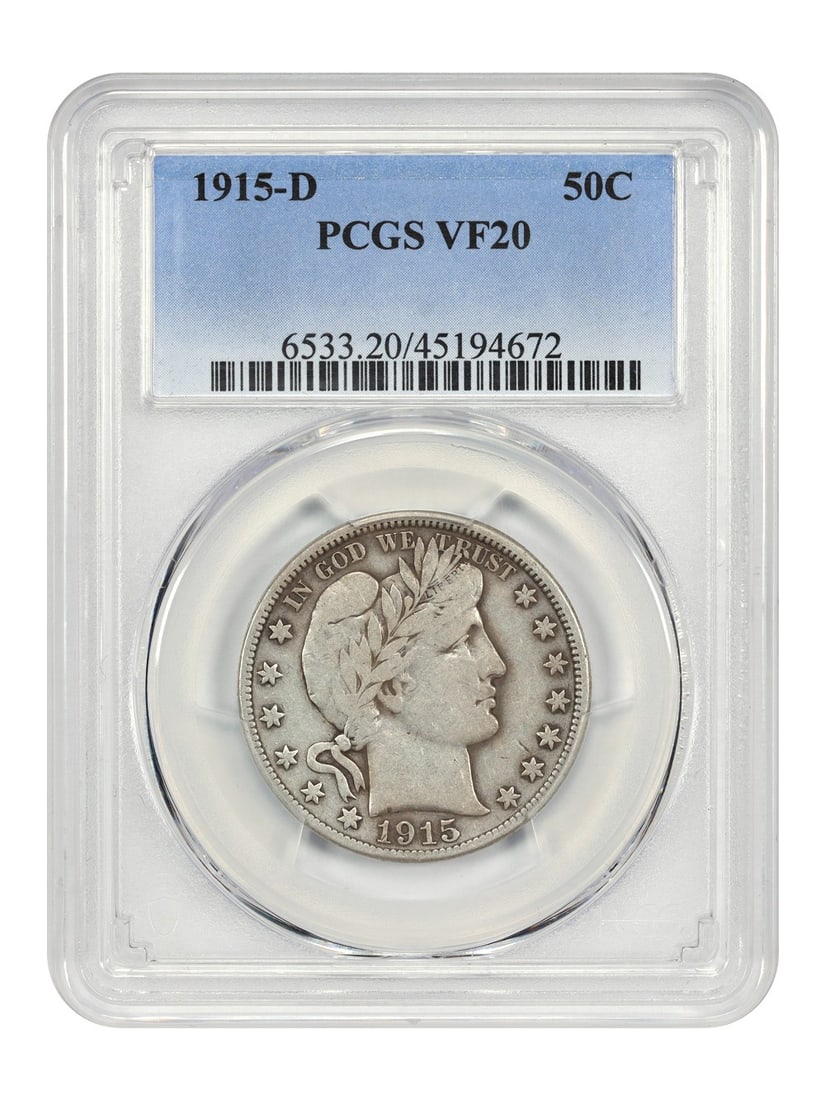 1915-D Barber Half Dollar 50C PCGS VF20 Denver Mint (1 of 4)