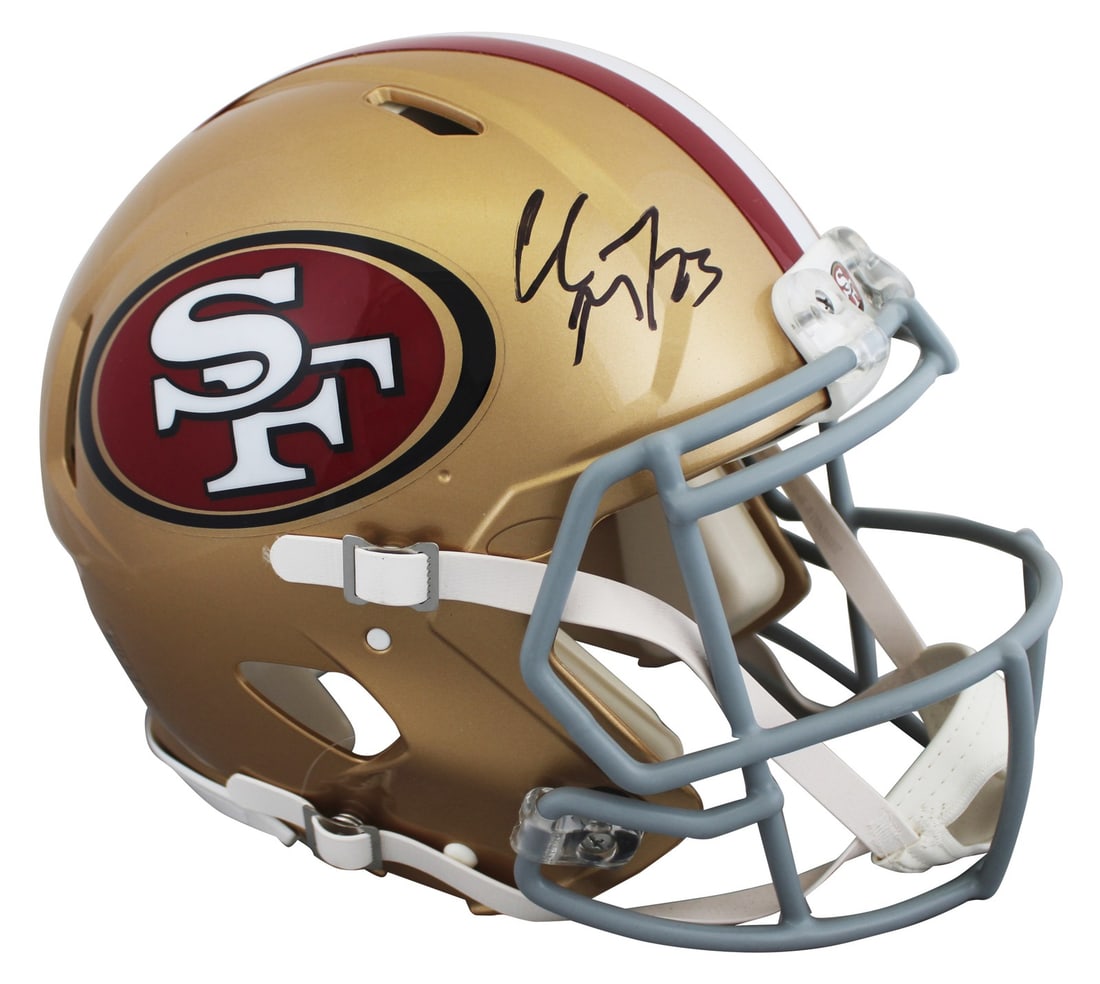 Christian McCaffrey Signed 49ers Full Size Speed Proline Helmet Authentic: Christian McCaffrey Signed 49ers Full Size Speed Proline Helmet Authentic This authentic full-size speed Proline helmet is a must-have for fans of Christian McCaffrey and the San Francisco 49ers. Pers