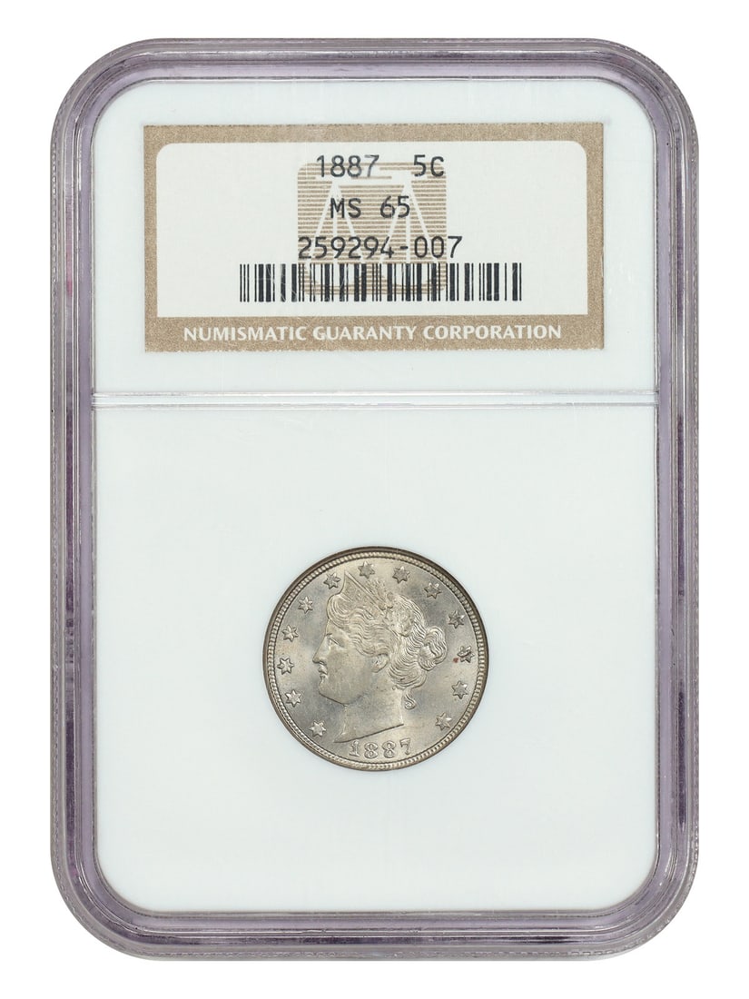 NGC MS65 1887 Liberty Nickel Five Cent Uncirculated Coin: NGC MS65 1887 Liberty Nickel Five Cent Uncirculated Coin This is an 1887 Liberty Nickel graded MS65 by NGC. The coin is uncirculated and was minted in Philadelphia. It is part of the Liberty Nickel se