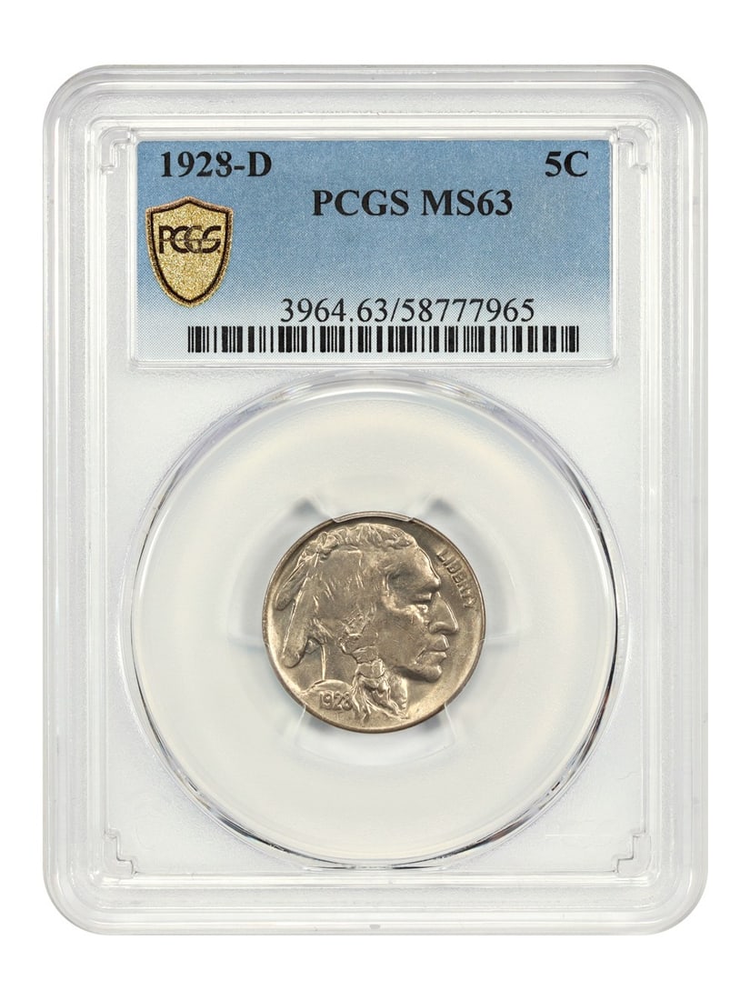 PCGS MS63 1928 Denver Mint Five Cent Buffalo Nickel: PCGS MS63 1928 Denver Mint Five Cent Buffalo Nickel This is a 1928-D Buffalo Nickel graded MS63 by PCGS. The coin is uncirculated and was minted in Denver. It is part of the Buffalo Nickel series and