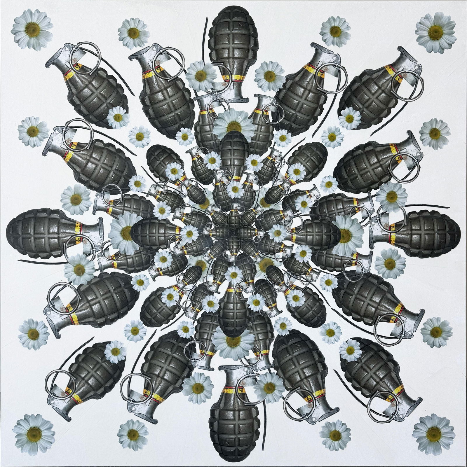 Explosion Mandala #2 48x48 Mixed Media by Tetiana Kalivoshko 2024: Explosion Mandala #2 48x48 Mixed Media by Tetiana Kalivoshko 2024 "Explosion Mandala #2" is a captivating 48" x 48" mixed media artwork created by artist Tetiana Kalivoshko in 2024. This piece is part