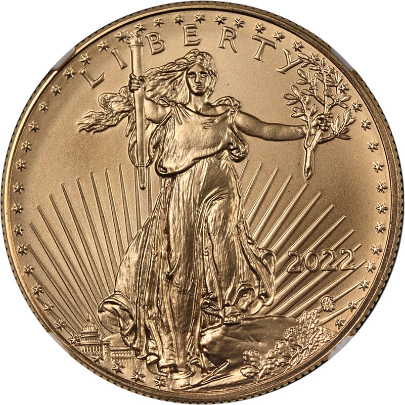 NGC MS70 2022 $50 Gold Eagle Coin Don Everhart Signature Label: NGC MS70 2022 $50 Gold Eagle Coin Don Everhart Signature Label This is an original 2022 Gold American Eagle $50 coin, certified by NGC with a perfect MS70 grade. The coin features a Don Everhart signe