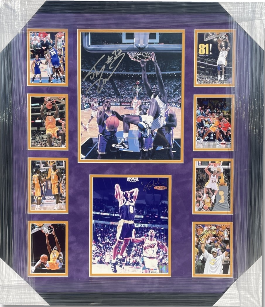 Kobe Bryant Shaquille O'Neal Signed Photos Custom Frame 25x29 Upper Deck COA (1 of 4)